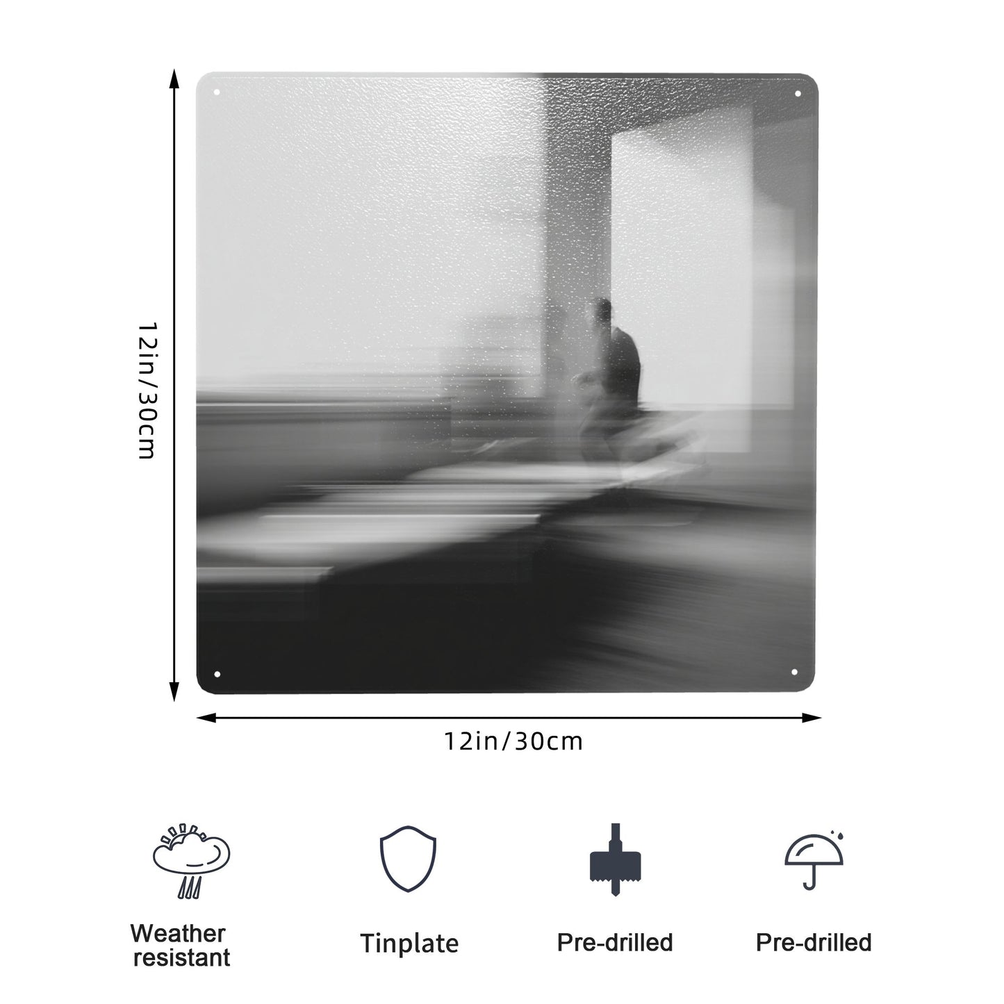 Abstract Blur Portrait Photography Tin Sign – 12"x12" Minimalist Black & White Metal Wall Art, Surreal Emotion Concept, Pre-Drilled & Waterproof