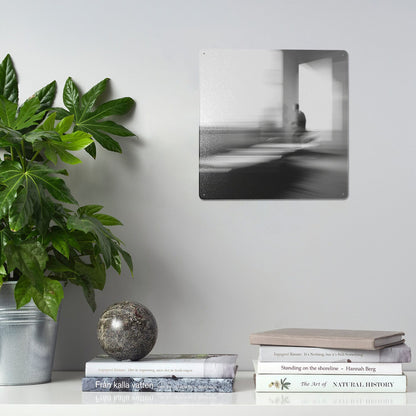 Abstract Blur Portrait Photography Tin Sign – 12"x12" Minimalist Black & White Metal Wall Art, Surreal Emotion Concept, Pre-Drilled & Waterproof