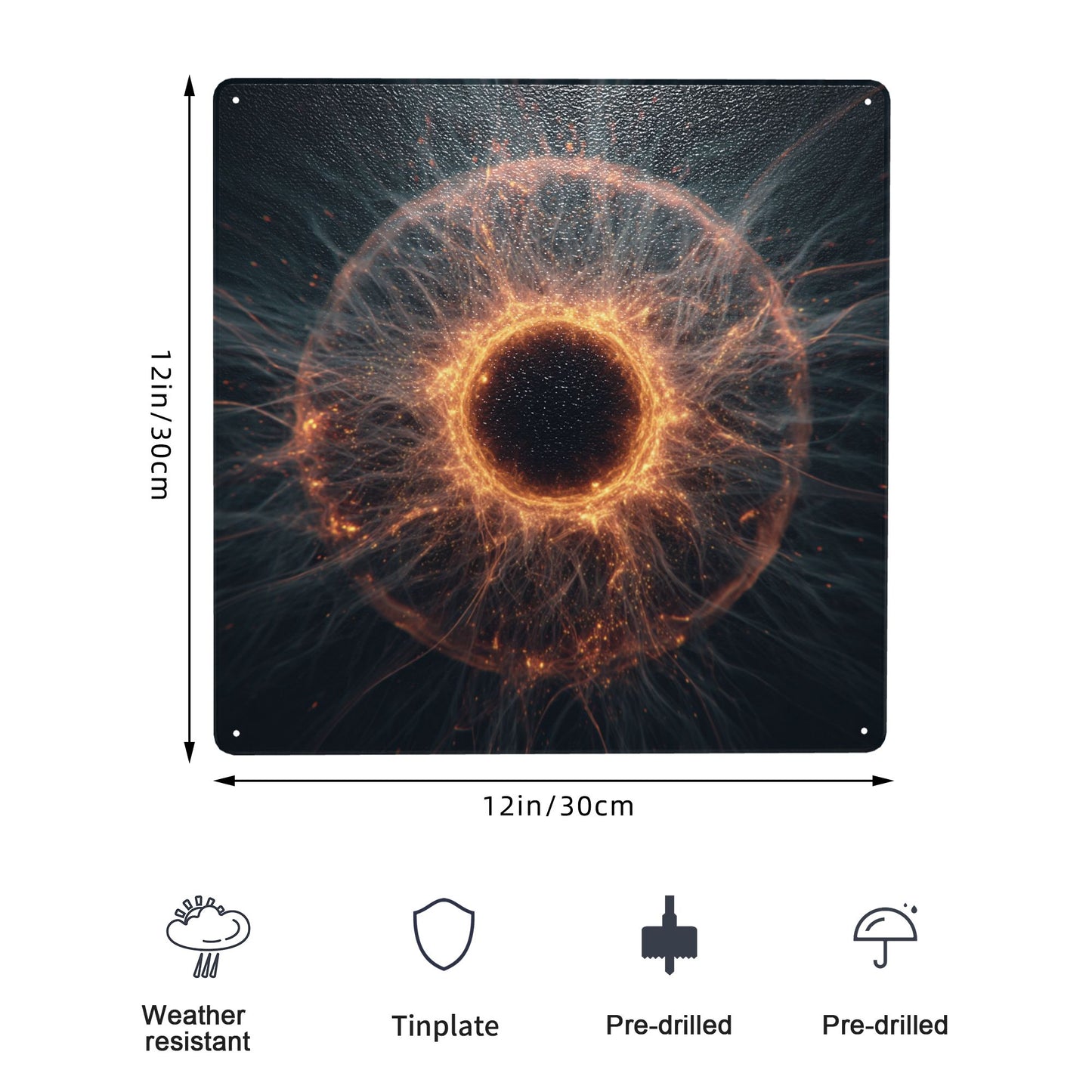 Cosmic Energy Core Tin Sign – 12"x12" Sci-Fi Metal Wall Art, Abstract Universe Force Illustration, Pre-Drilled & Waterproof