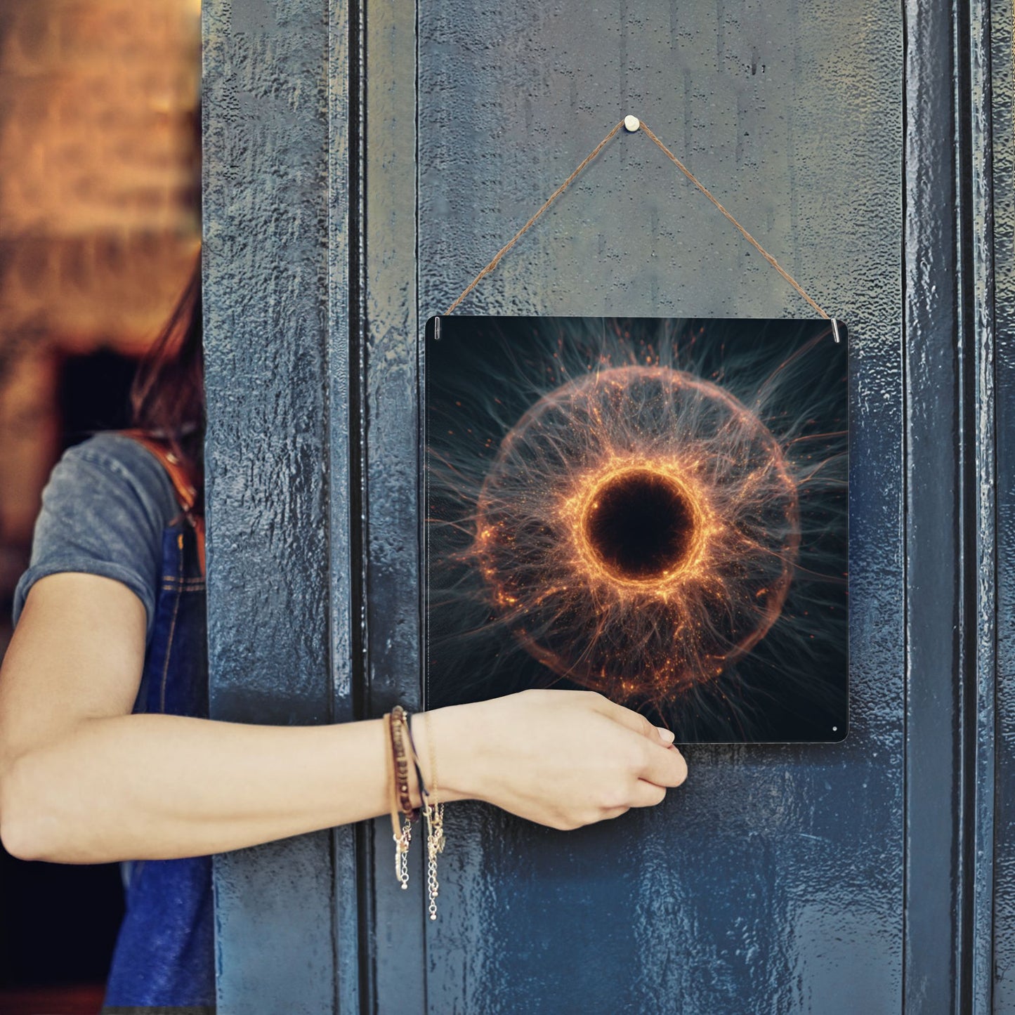 Cosmic Energy Core Tin Sign – 12"x12" Sci-Fi Metal Wall Art, Abstract Universe Force Illustration, Pre-Drilled & Waterproof